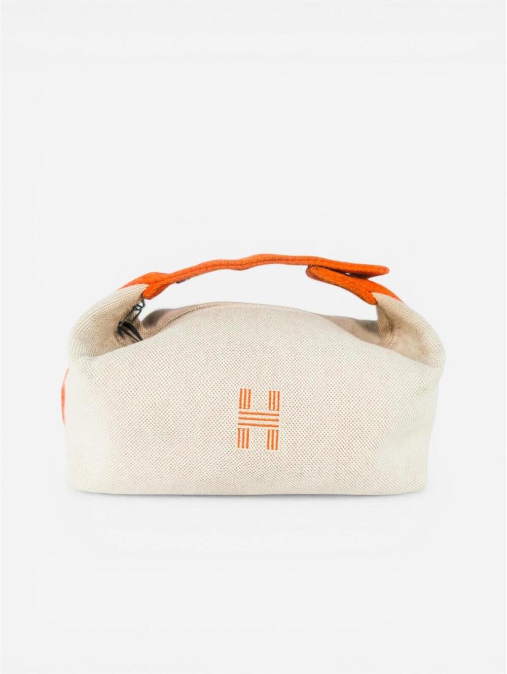 Hermès Bride-A-Brac Canvas Pouch Natural Orange Zip Top | Pre-Owned